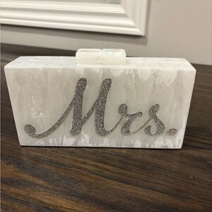 Lulus White and Silver 'Mrs.' Clutch